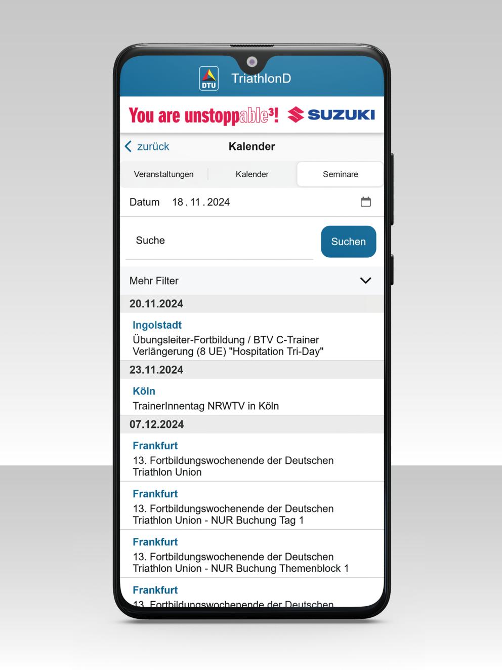 Mockup auf dem die Kalenderansicht der DTU Startpass App gezeigt wird