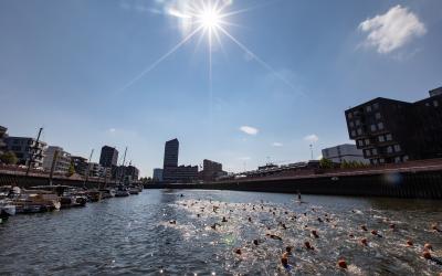 Schwimmen im Hafenbecken des Europahafens Bremen